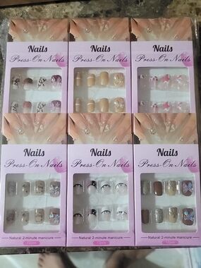 Set of 6 Press-On Nail Packs — Neutral & Pink Designs